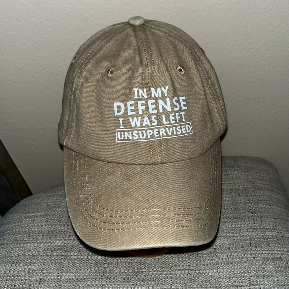 In My Defense I Was Left Unsupervised Khaki Baseball Cap - Picture 1 of 5